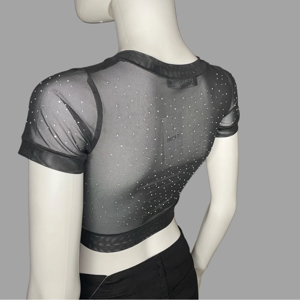 ANWND Sheer Black Rhinestone Crop Top‎ - Picture 3 of 5